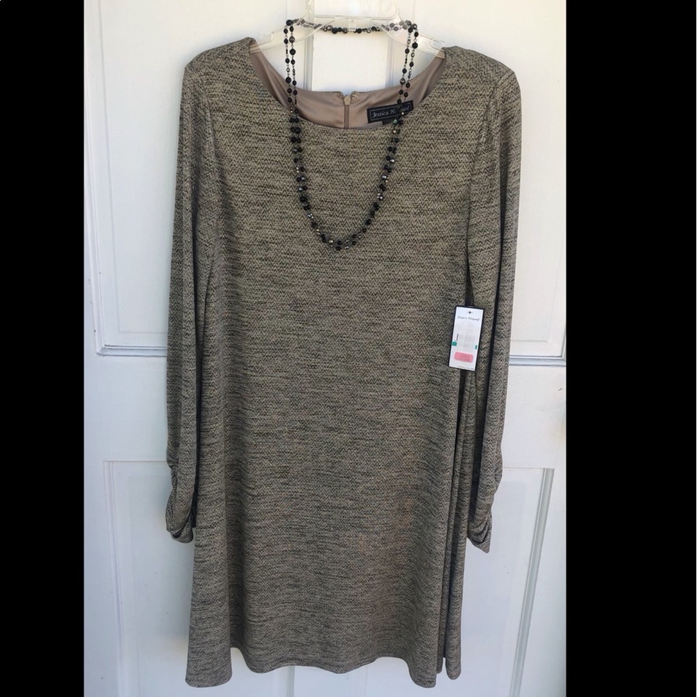 Metallic Gold Shimmer Long Sleeve Midi Dress | Size 16 Cocktail/Wedding